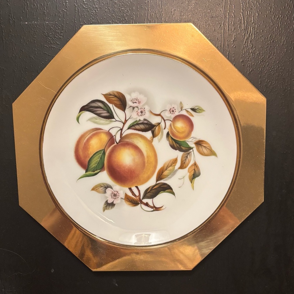 Vintage Octagonal Fruit Plate | Solid Brass Back | Wall Decor
